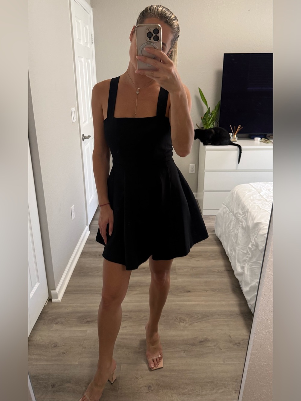 Zara Black Square-Neck Mini Dress